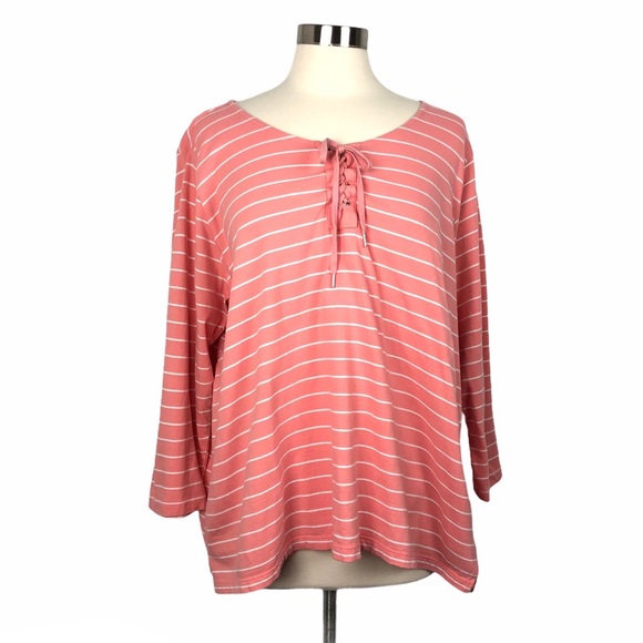 Laura Scott Woman Striped Lace Up Top - Picture 1 of 9